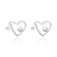 wholesale 925 Silver Designer High-End Natural Pearl Earrings, Unique Heart Design with Freshwater Pearls-For bulk purchases, please consult customer service