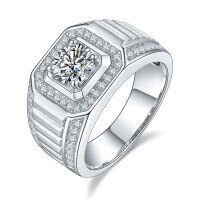 wholesale S925 Sterling Silver European and American Fashion Men's Ring Moissanite Diamond Ring Cross-Border Best-Seller Men's Ring-MSZNZJ018 1ct Moissanite Men's Ring  US Size 9