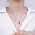 wholesale S925 Sterling Silver Vintage Enamel Black Face Letter R Pendant Tassel Fashion Statement Collarbone Necklace-0-2