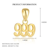wholesale S925 Sterling Silver Women's Lucky Number Necklace, Fashionable And Versatile Pendant, Trendy Delicate Cross-border Choker-9-Yellow Gold/Single Pendant 925 Silver
