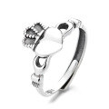 wholesale S925 Sterling Silver Retro Vintage Korean-style Love Crown Pattern Design Versatile Open Adjustable Lady's Ring-0-4