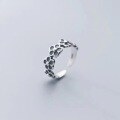 wholesale 925 silver vintage flower ring for women, Korean style five-flower antique silver weathered luxurious blossom adjustable ring-0-2