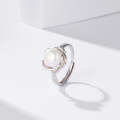 wholesale Pure silver Korean-style minimalist freshwater pearl ring for women, adjustable open fashion statement finger ring-0-5