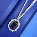 wholesale [925 Sterling Silver] European & American Synthetic Sapphire Necklace for Women, Fashionable & Luxurious Cross-Border Hit, 43cm-0-3