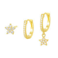 wholesale S925 Sterling Silver Five-Pointed Star Zircon Cross-Border Pendant Earrings for Women, Light Luxury Niche Design Wholesale-Single three-piece set 925 silver