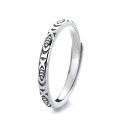 wholesale S925 Sterling Silver Retro Vintage Auspicious "Year After Year of Abundance" Fish Couple Rings with Bamboo Leaf Design on Inner Band and Adjustable Open Ring-0-6