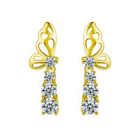 Sterling Silver Moissanite Butterfly Earrings with Elegant Tassels-Butterfly earrings (gold)  62 points + 62 points moissanite earrings