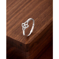 wholesale [925 Sterling Silver] European and American foreign trade Amazon openable hollow ring for women Celtic knot promise ring-White gold Adjustable opening