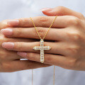 S925 Silver Full-Zirconia Cross Pendant Necklace, Women's Fashion-0-2