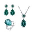 wholesale S925 Sterling Silver Custom Synthetic Green Crystal Ring Necklace Earrings Three-Piece Set with Gemstone Inlay Jewelry Collection-0-0