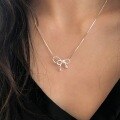 wholesale S925 Sterling Silver Ballpoint Bow Necklace for Women, Small and Unique Design, High-End Luxury, Personalized Elegance Snake Chain Necklace-0-2