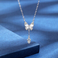 wholesale S925 Sterling Silver Petite and Unique Design Fresh and Sweet Fringe Butterfly Necklace for Women with White Shell Pendant, Same Style as on Poizon-Butterfly White Shell Necklace>925 Silver