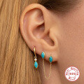 wholesale S925 Sterling Silver Ins Turquoise Marquise Hoop Earrings with Diamond Accents,-0-2