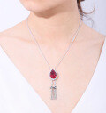 wholesale 925 Sterling Silver Exotic Style Necklace with Large Carat Red and Blue Gemstones, Crystal Pendant, and Tassel Teardrop Gemstone Pendant-0-2
