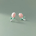 wholesale S925 Sterling Silver Drip Glaze Tulip Stud Earrings, Fresh Floral Earrings M02834-0-0