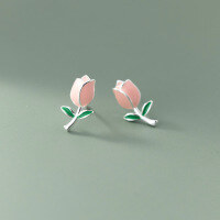 wholesale S925 Sterling Silver Drip Glaze Tulip Stud Earrings, Fresh Floral Earrings M02834-S925 silver pair 925 silver