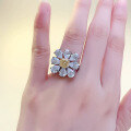 wholesale S925 Silver New Imported High Carbon Diamond 6*6 Yellow Diamond Ring Cluster Flower Setting Wedding Ring-0-3