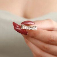 wholesale S925 Sterling Silver Overlap Diamond Inlaid High-End Ring Women Row Diamond Tail Ring Light Luxury Versatile Elegant Finger Ring-BZ0767-Gold US Size 6