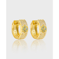 wholesale S925 sterling silver 781 niche design, unique European-American style, luxurious and high-end, elegant four-leaf clover full diamond ear clips for women-18K gold>925 silver