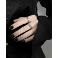 wholesale S925 Sterling Silver Original Niche Design Cold Tone Irregular Textured Black Drip Glaze Open Adjustable Ring Unisex-0-2