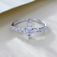 wholesale S925 Sterling Silver Four-Leaf Mini Marquise Zircon High-End Stacking Ring Fashion Ring for Women Little Red Book Gift-R1402>No.6