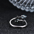 wholesale S925 silver adjustable designer-style thorn flower bud ring with natural topaz gemstone-0-3