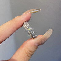 wholesale S925 Sterling Silver Light Luxury Minimalist High-End Classic Full Circle Inlaid Diamond Rotating Ring Full Circle Zirconia Heavy Duty Spinning Diamond Ring for Women-Platinum US No. 8 (Hong Kong 16-18)