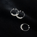 wholesale S925 Sterling Silver Ring Women's Korean Style Fresh and Simple Light Bead Open Adjustable Pearl Minimalist Light Luxury Versatile Small Retro Hand Jewelry J8224-0-1