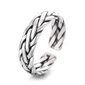wholesale S925 Sterling Silver Retro Distressed Pure Handmade Four-Strand Braided Weave Ring Versatile Punk Style Adjustable Open Ring-0-4