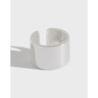 wholesale S925 Sterling Silver 030 Korean Style Versatile Wide Band Ring Ins New Minimalist Smooth Surface Adjustable Ring for Women-HJZ030 silver (width 13.5mm)  adjustable opening