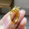 wholesale Metal Material: S925 Sterling Silver Gold Plated Zhu Zhifan Jewelry New Arrival National Tide Golden Dragon Fierce Dragon Head Ring, Unisex Design-0-0