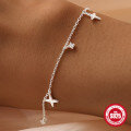 wholesale 925 Sterling Silver Four-Pointed Star Stacking Bracelet with Diamond Accents and Moon Charm for Women's Daily Wear, Inspired by Xiaohongshu-0-2