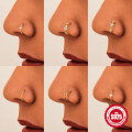 wholesale S925 Sterling Silver Rhinestone-Studded Heart and Star Nose Ring, a Bold and Popular European and American Piercing Jewelry-0-1