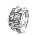 wholesale S925 Sterling Silver Creative Wide Band Auspicious Pattern Ring Ethnic National Style Unisex Ring-0-4