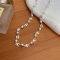 wholesale S925 Sterling Silver Korean Version Timeless Pig Nose Round Bead Necklace for Women, Fashion Minimalist High-End Heavy Duty Choker-0-4