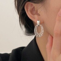 wholesale S925 Sterling Silver Korean Style Geometric Oval Pearl Earrings for Women, Light Luxury Minimalist Style Heavy Work Earrings Trendy-Sterling silver