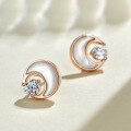 wholesale S925 Sterling Silver Mother-of-Pearl Zircon Moon Earrings Fashion Gentle Elegant Sweet Luxury High-End Earrings-0-2