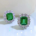 wholesale S925 Sterling Silver New European & American Style Simulated Emerald 9*11 Earrings with Luxurious Inlaid Elegant Studs for Women-0-2
