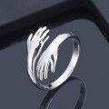 wholesale Metal minimalist cute open hands hugging couple ring sweet glossy Korean version-0-0