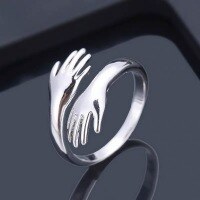 wholesale Metal minimalist cute open hands hugging couple ring sweet glossy Korean version-xb1129-gold