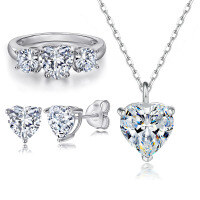wholesale 925 Sterling Silver Love Necklace Three Heart Ring Heart Zircon Earrings Jewelry Set 3-Piece Sophisticated-Earrings TLED066 925 silver