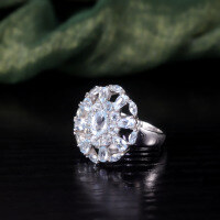 wholesale S925 Sterling Silver Hollow-Out Ins Style Natural Topaz Earrings Ring Necklace Light Blue Pendant Jewelry Set-Natural topaz ring (note US size 5-10)