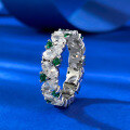 wholesale Sterling silver oval-shaped row ring with synthetic green spinel and high-carbon diamond-cut green stones-0-1