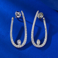 wholesale S925 Sterling Silver New Fashion Commuter Minimalist Tassel Line Earrings, Overseas Cross-Border Trade Bestseller, Little Red Book Ear Studs-E539 White Diamond 925 Silver