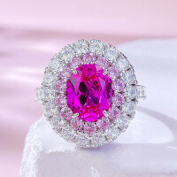 wholesale S925 silver jewelry ruby 8*10 rose large diamond ring exquisite versatile full diamond ring for women live broadcast style-R871 Pink Steel Ring>Size 7