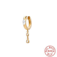 wholesale S925 Sterling Silver Diamond Accented Marquise Chain Link Ear Cuff, versatile and trendy-Single gold 925 silver