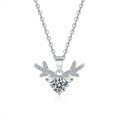 S925 Sterling Silver 50-Point Moissanite Deer Antler Pendant Necklace-0-3