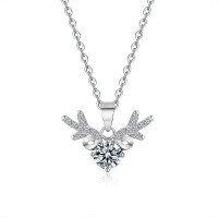 S925 Sterling Silver 50-Point Moissanite Deer Antler Pendant Necklace-50-piece box chain (simulated diamonds)  925 silver