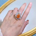 wholesale 925 silver new jewelry imported high-carbon diamond sunset orange 11*15mm teardrop inlaid pearl ring-0-3