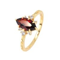 wholesale S925 gold-plated silver Japanese-style luxury women's ring featuring a natural marquess-cut garnet, with exquisite floral engraving on the band-Marquise Garnet Women's Ring Size 15